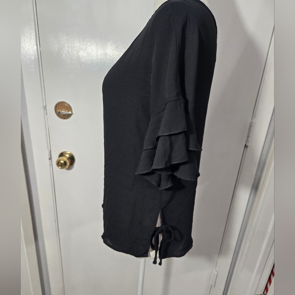 Express Black Ruffle Women Top size Small Side Tie - Picture 3 of 7